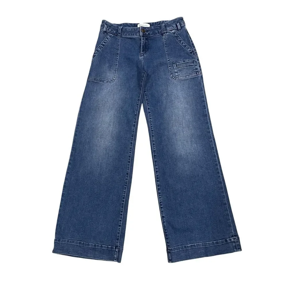 Sundance Wide Leg Jeans Boho Pants Medium Wash Denim Retro Flare Leg Medium Rise